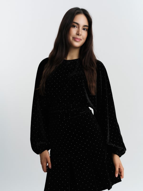 Jamal Stud Velour Dress Black