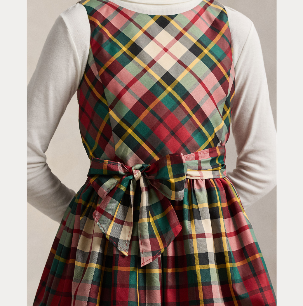 Woven-Fit & Flare Dress Red Cream Multi