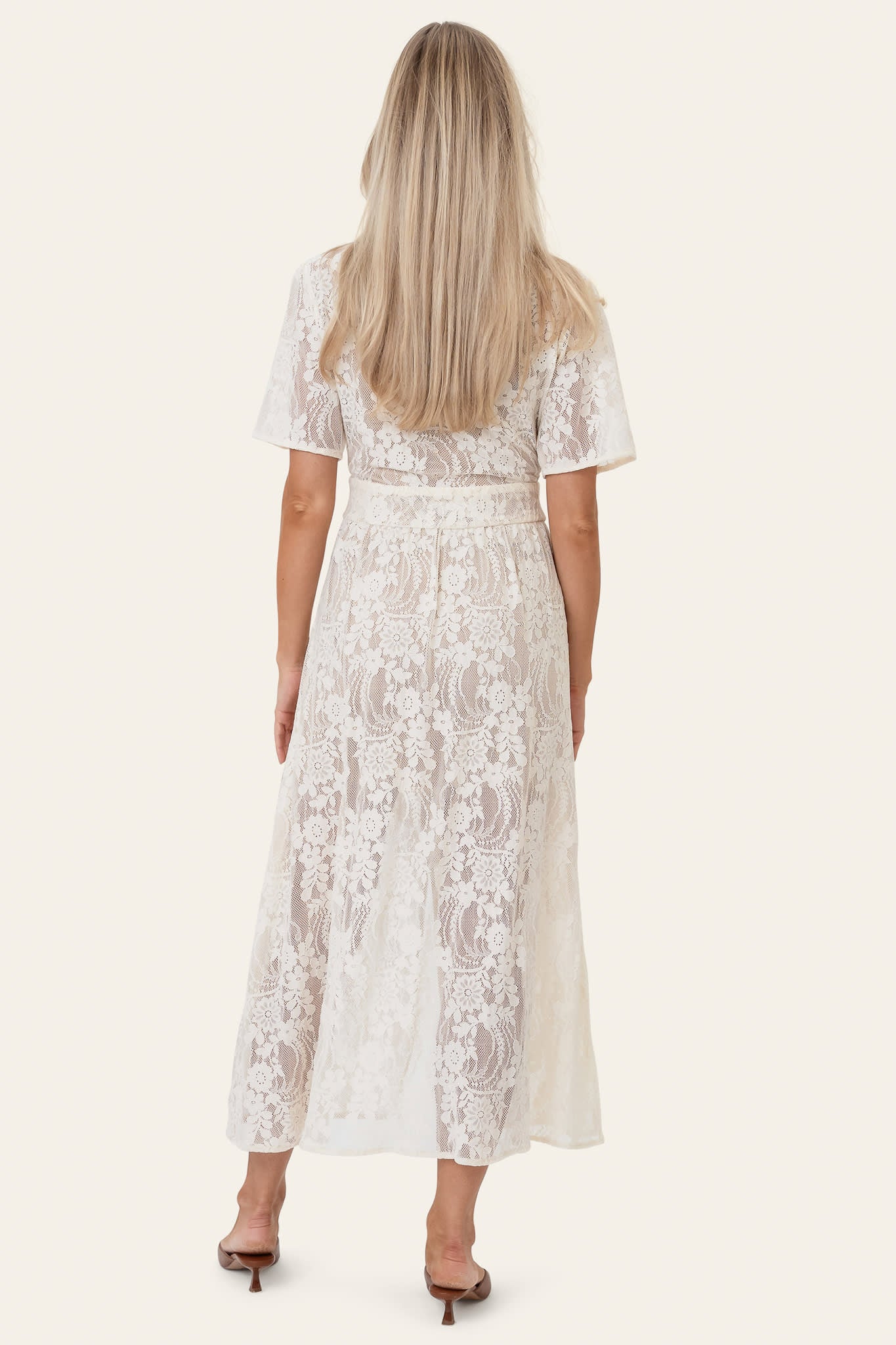 Adelia Long Dress Off White Lace