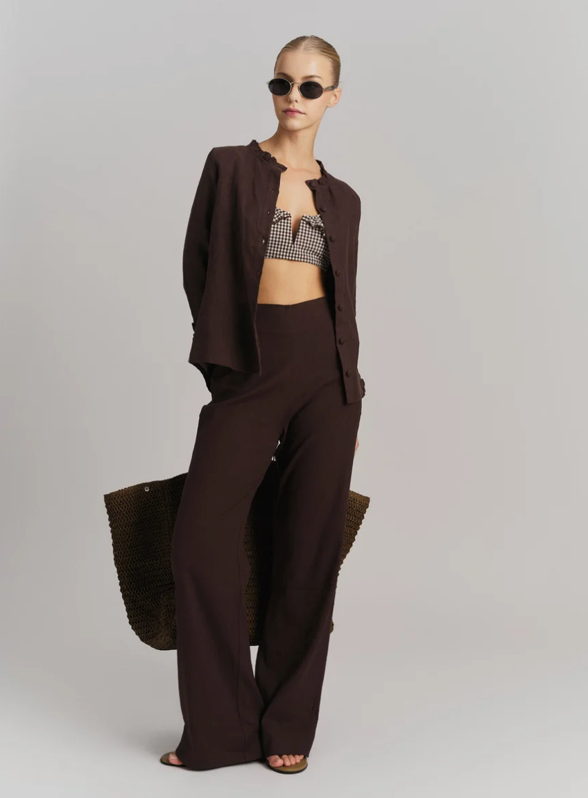 Molly Stretch Linen Pants Dark Brown
