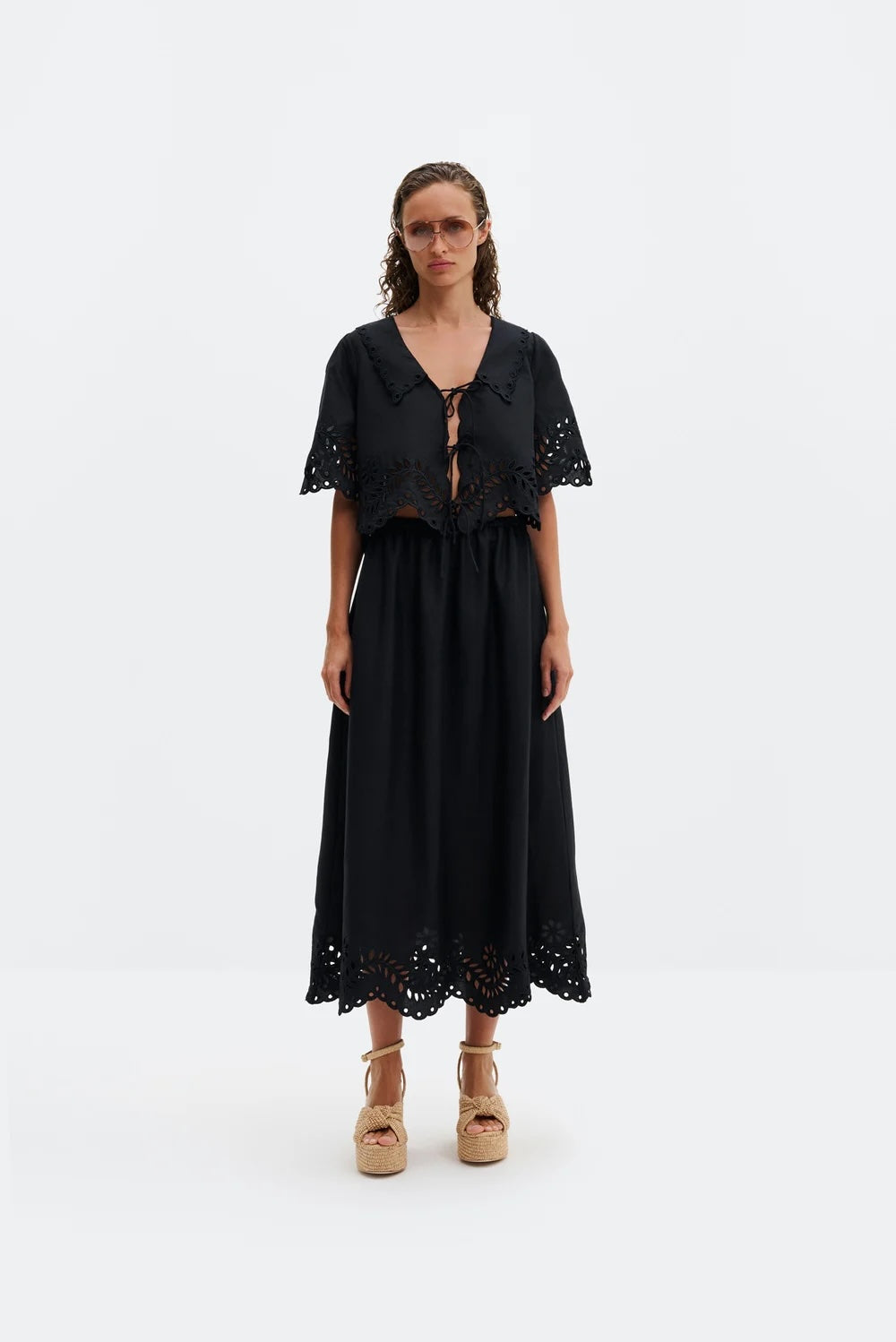 Chara Broderie Anglais Maxi Skirt Black