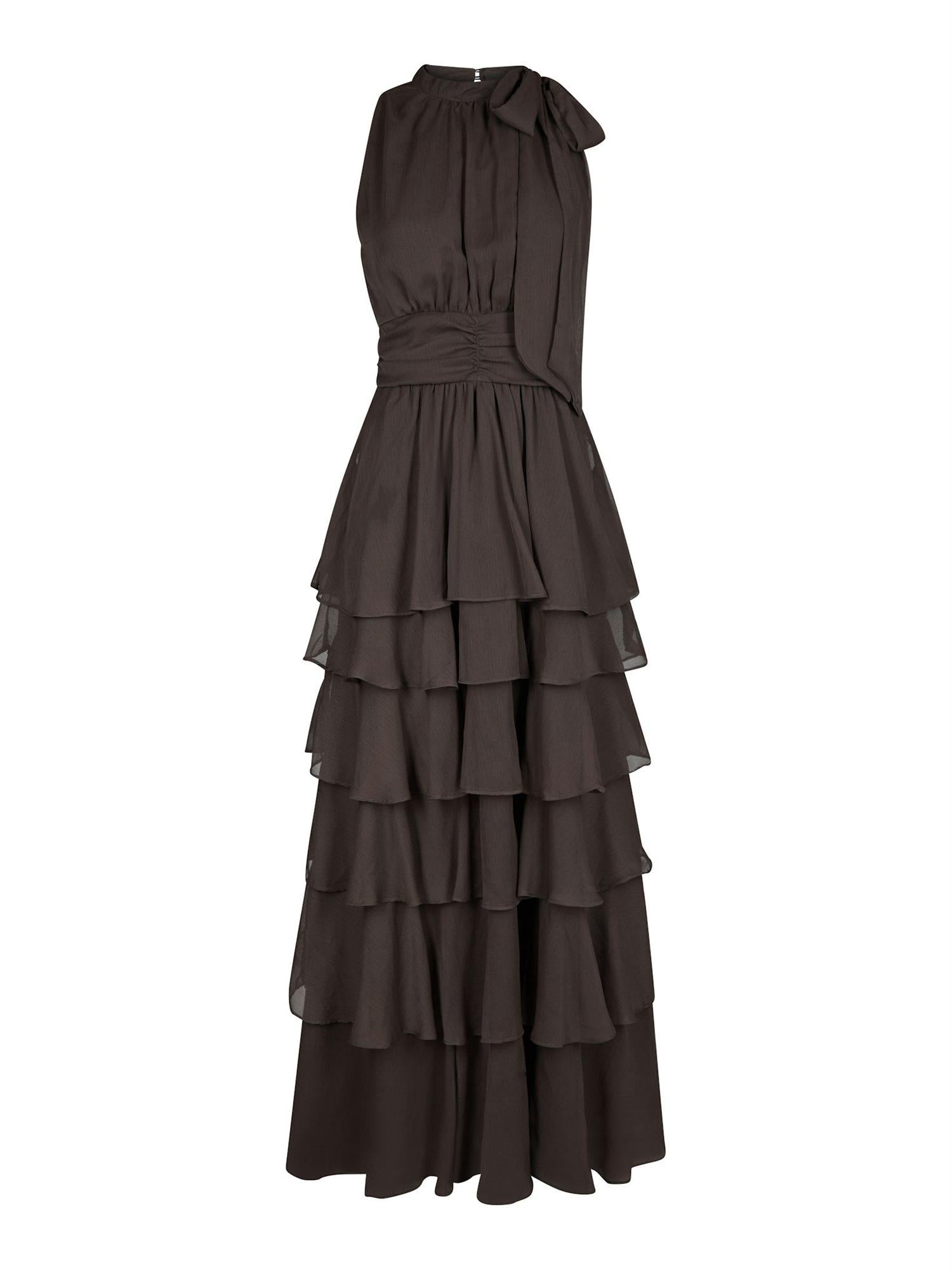 Marli Solid Chiffon Dress Dusty Brown