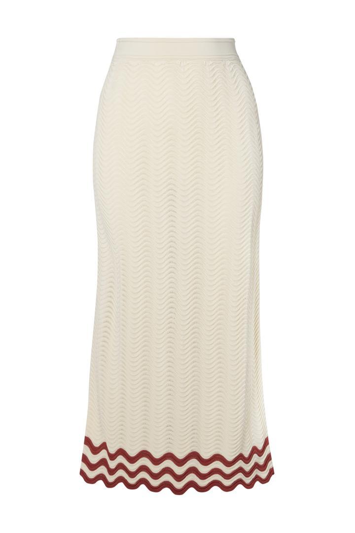 Saga Knitted Scallop Midi Skirt White