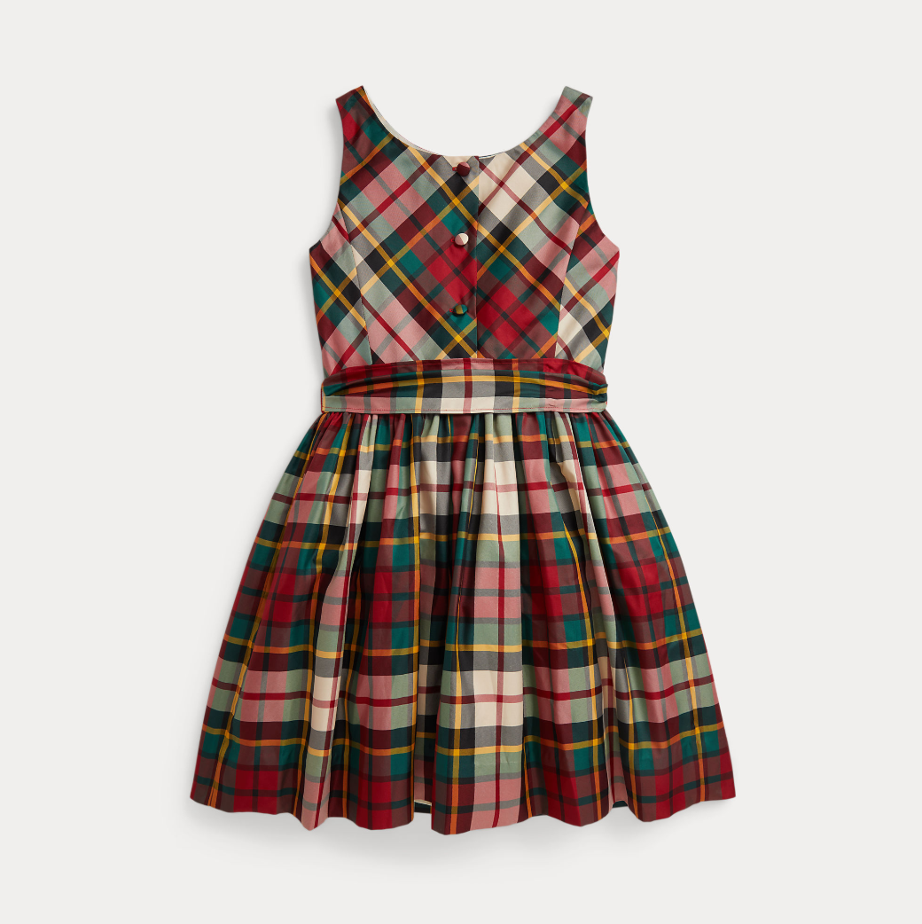 Woven-Fit & Flare Dress Red Cream Multi