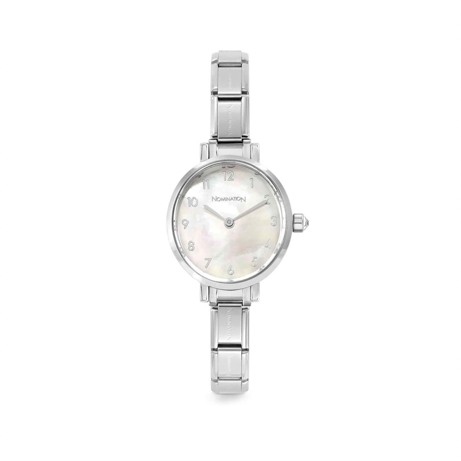 Paris Watch Steel Strap Oval With CZ White Mother Of Pearl