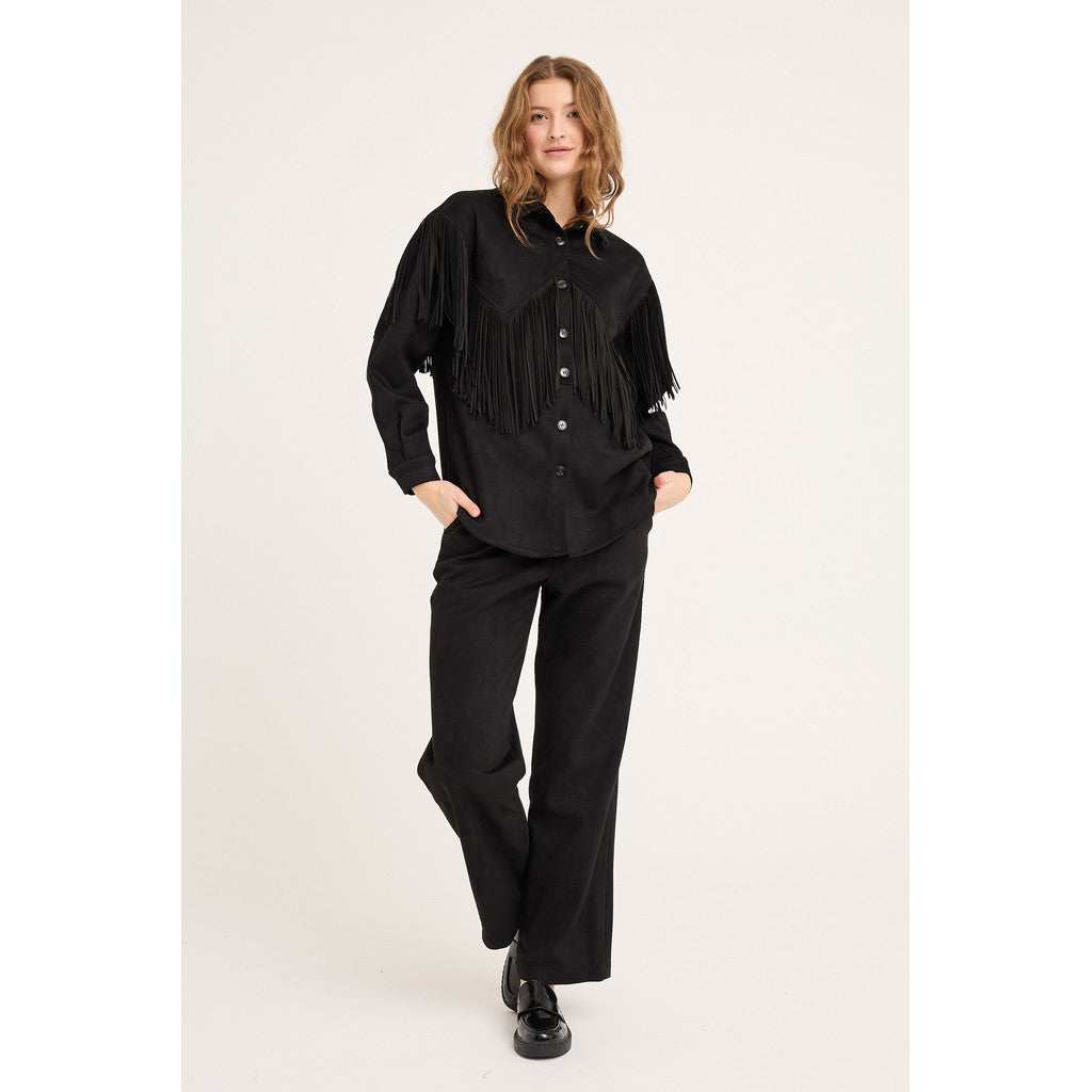 Suede Fringe Shirt Black