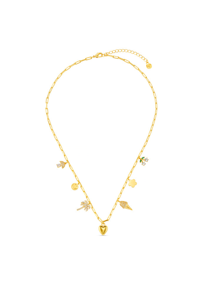 Mixed Eclectic Pave Charm Necklace Gold