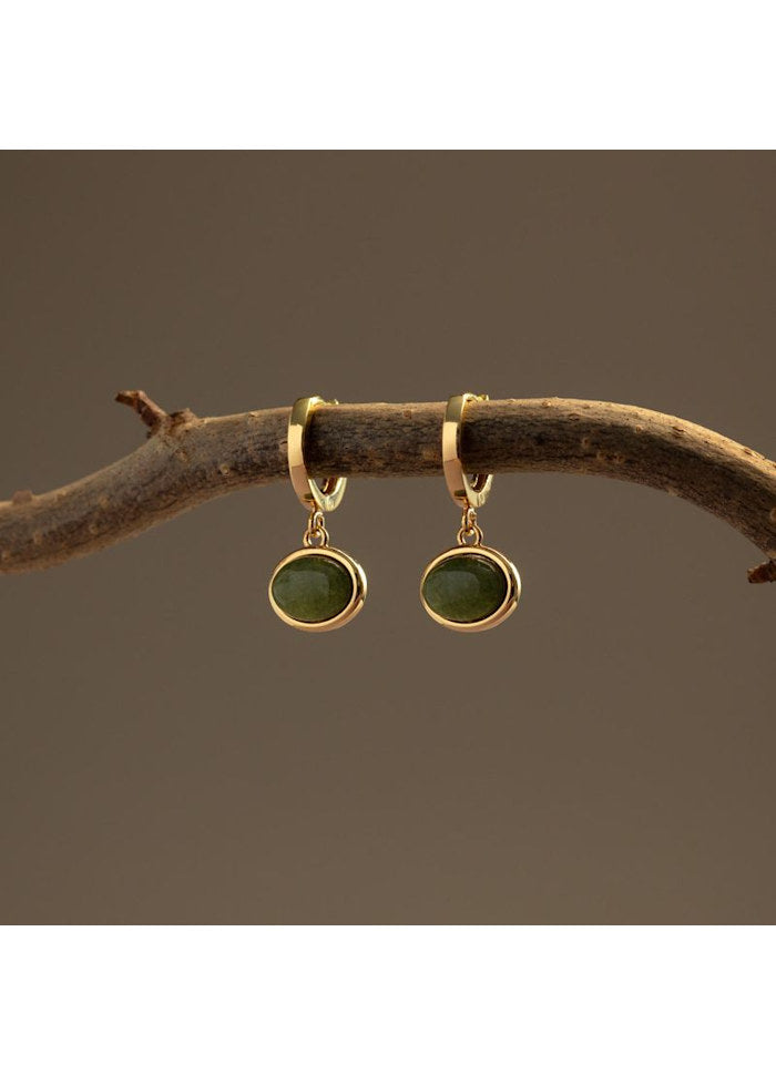 SP Green Jade Charm Micro Hoops