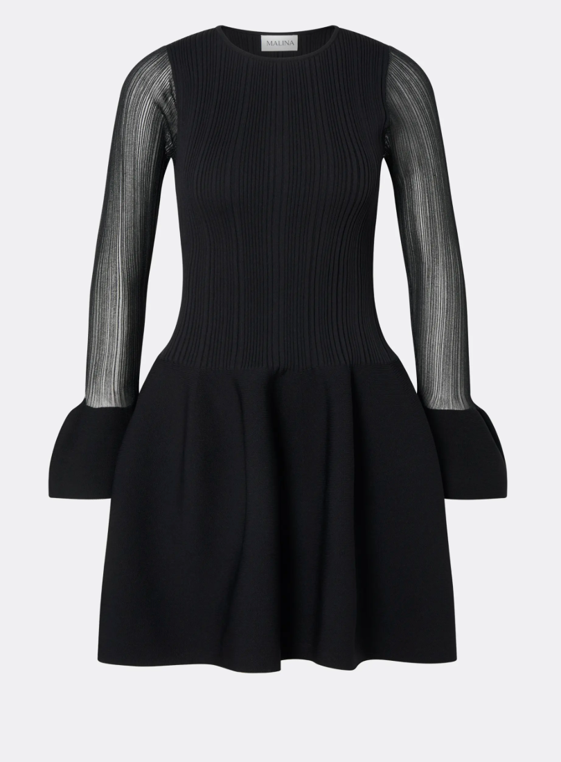 Elona Voluminous Skirt Knitted Mini Dress Black