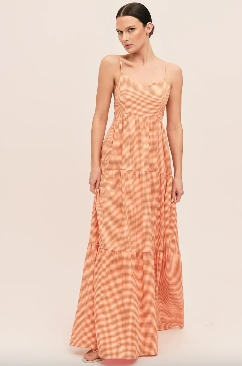 Mari Long Dress Clay Checked