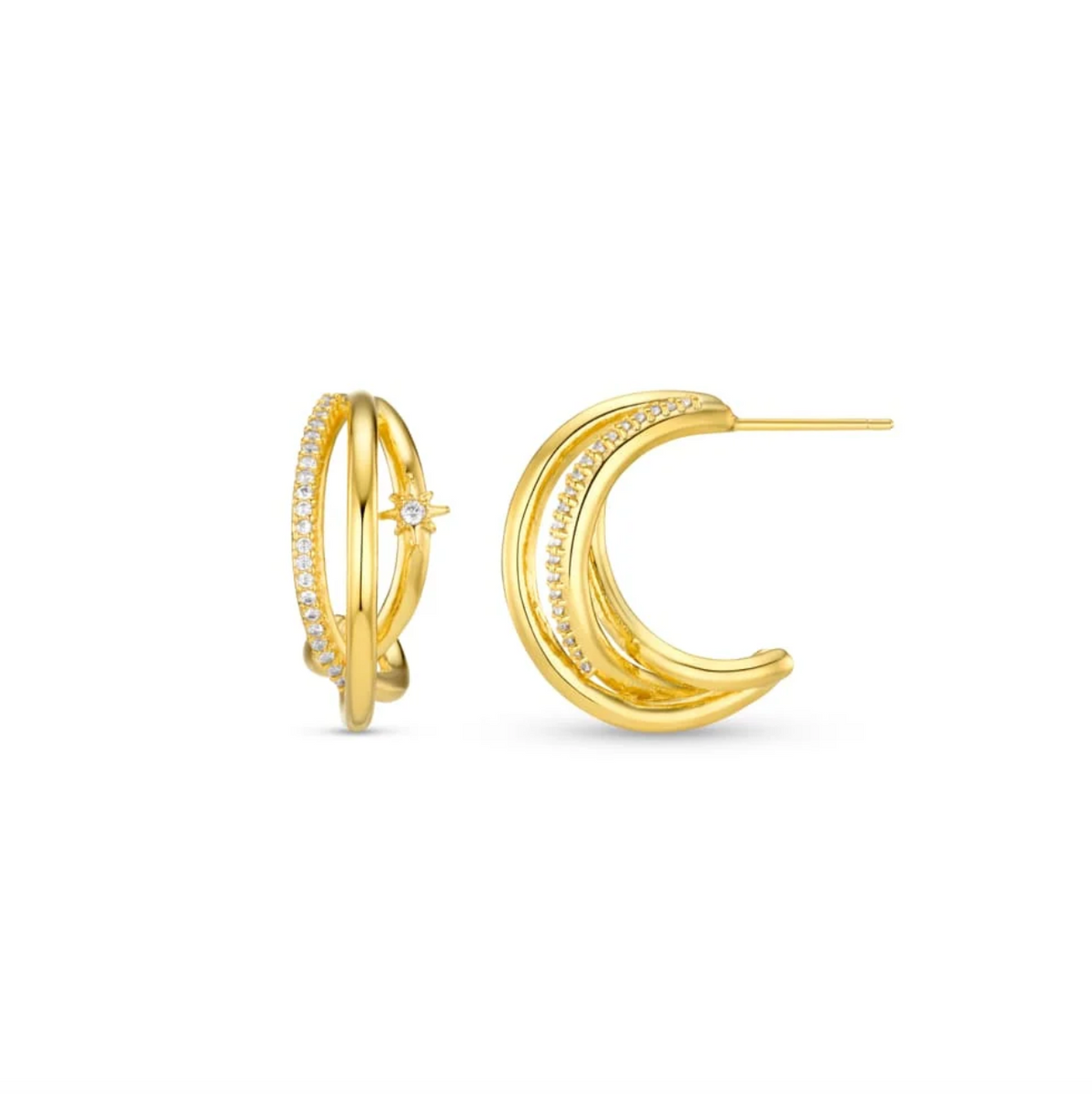 Pave & Starburst Illusion Mid-Size Hoop Earrings