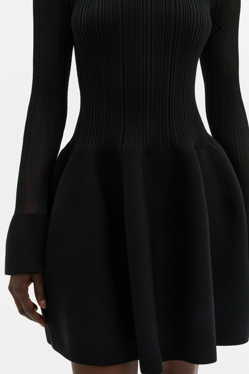 Elona Voluminous Skirt Knitted Mini Dress Black