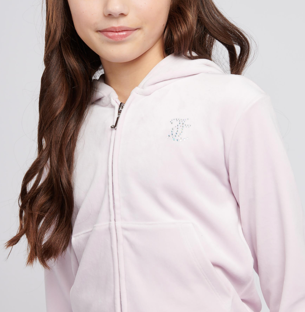 Diamante Velour Zip Tru Hoodie Lavender Fog