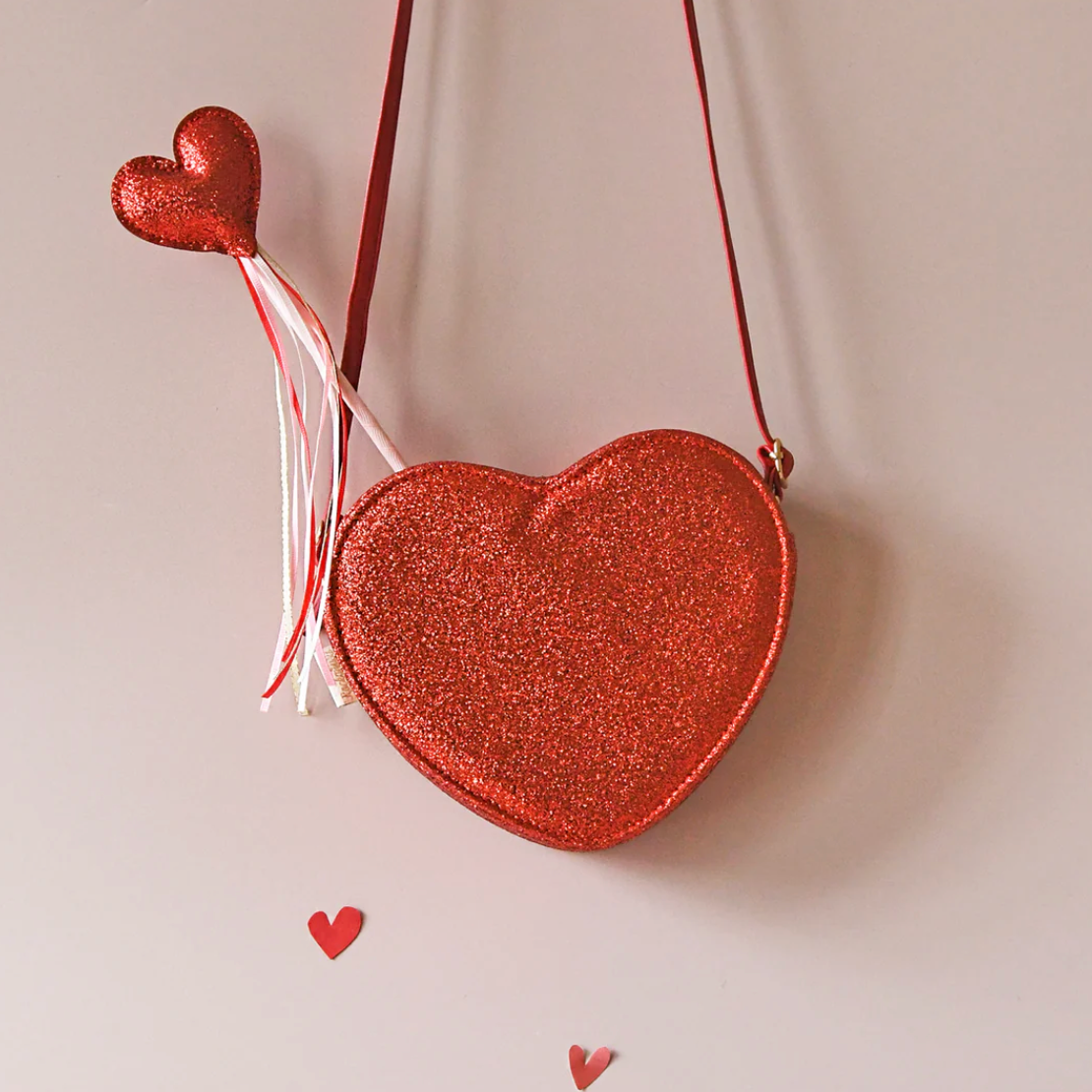 Love Heart Glitter Wand Red