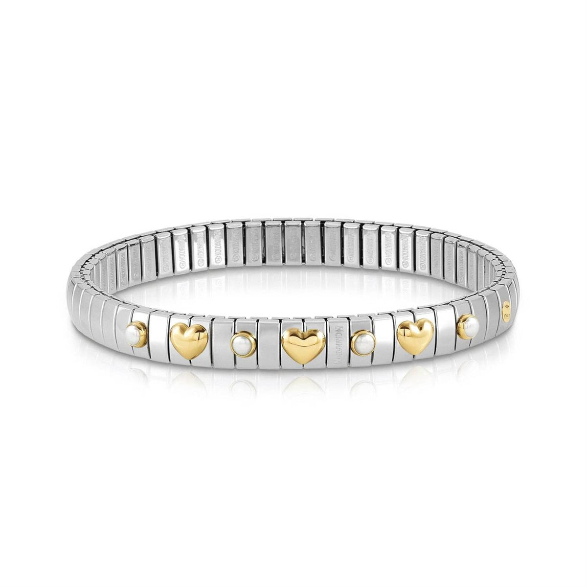 Stretch Bracelet Gold And Stones White Pearl