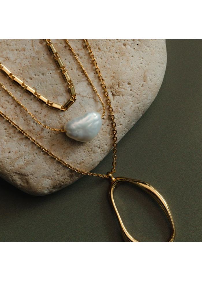 Organic Oval & Pearl 3-Row Necklace