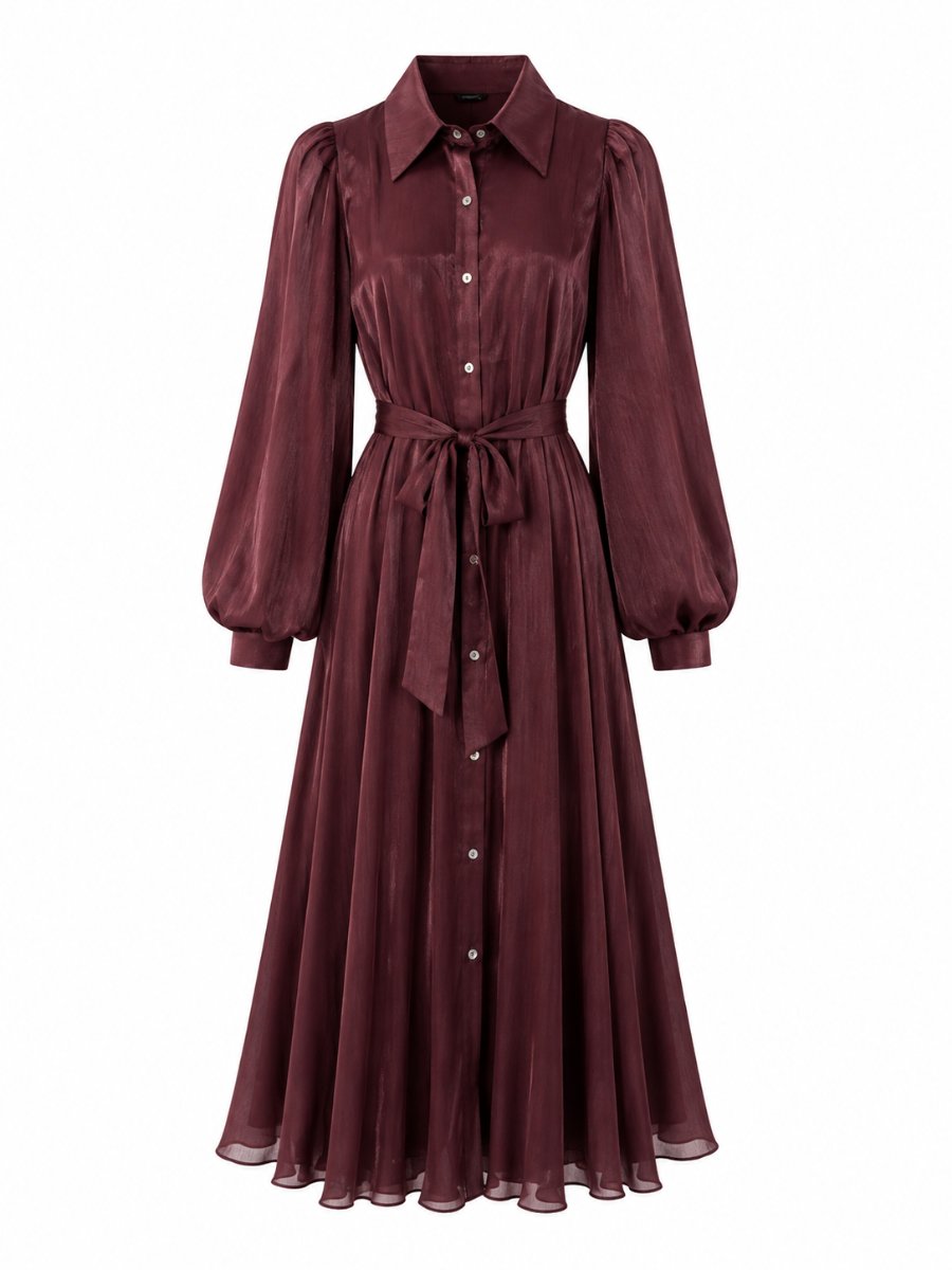 Ballon Sleeve Dress Bordeaux