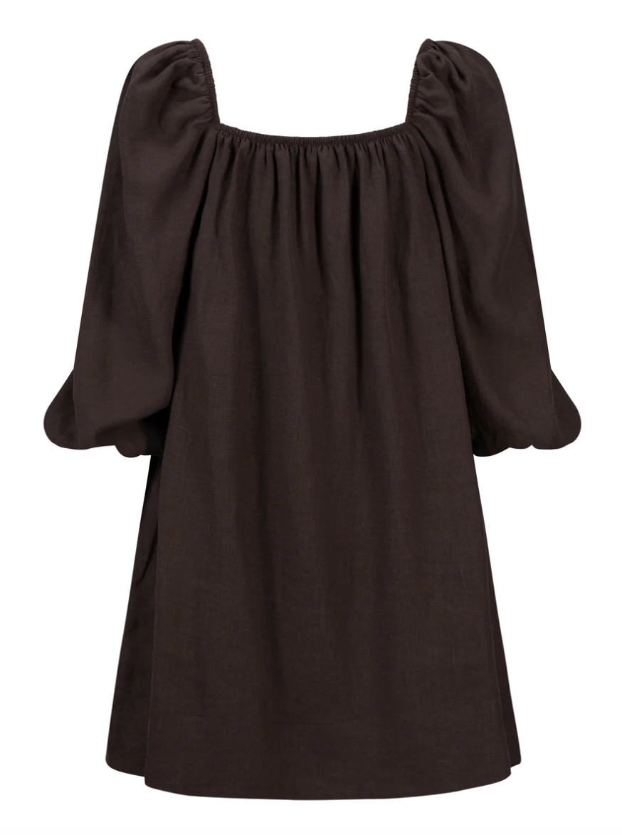 Alma Linen Dress Dark Brown