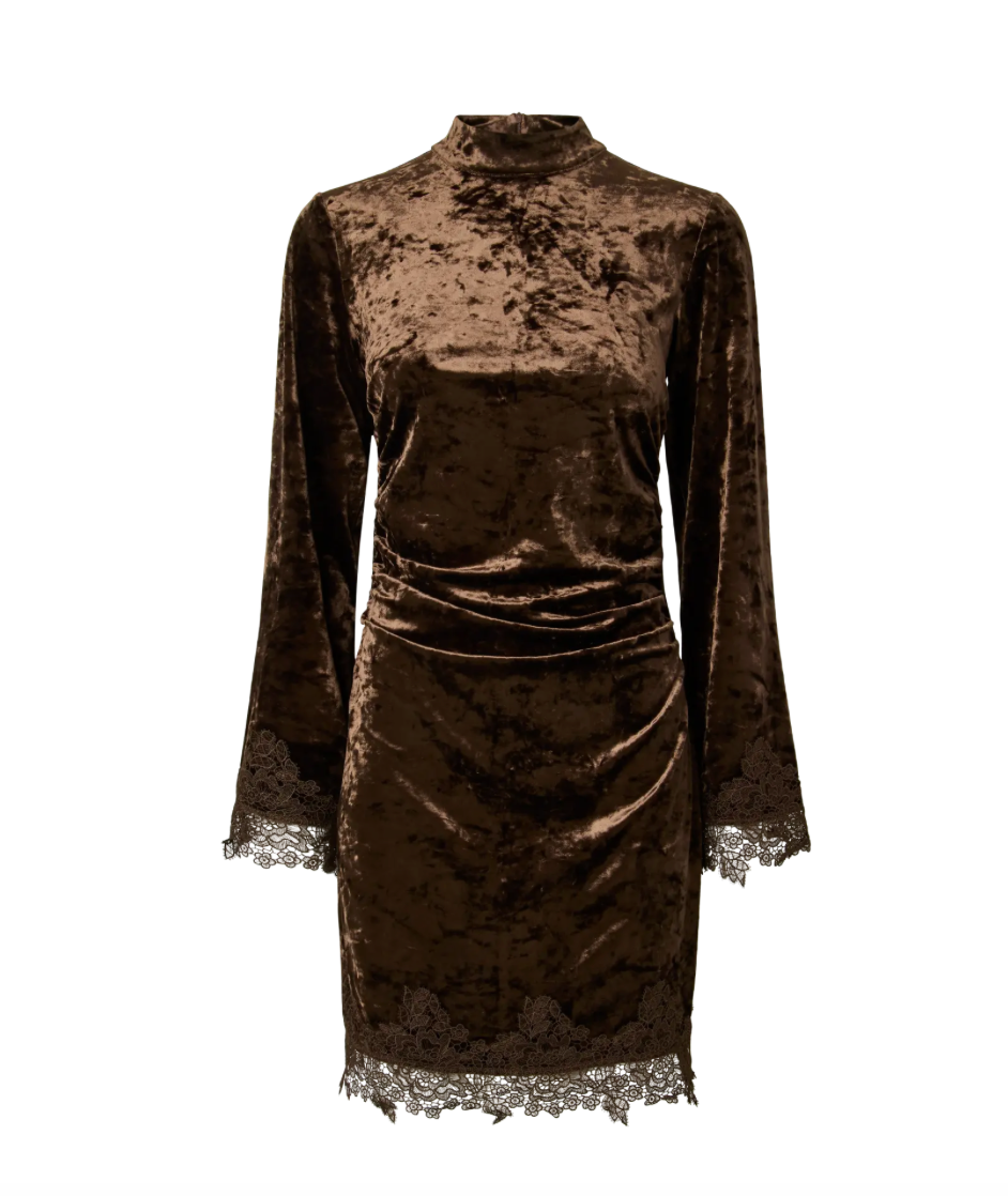 YASVELLIA Short Lace Dress Coffee Bean