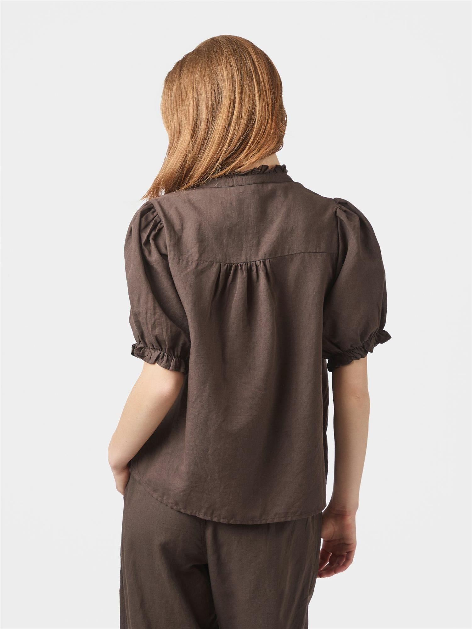 Odesa Linen Blouse Dark Brown