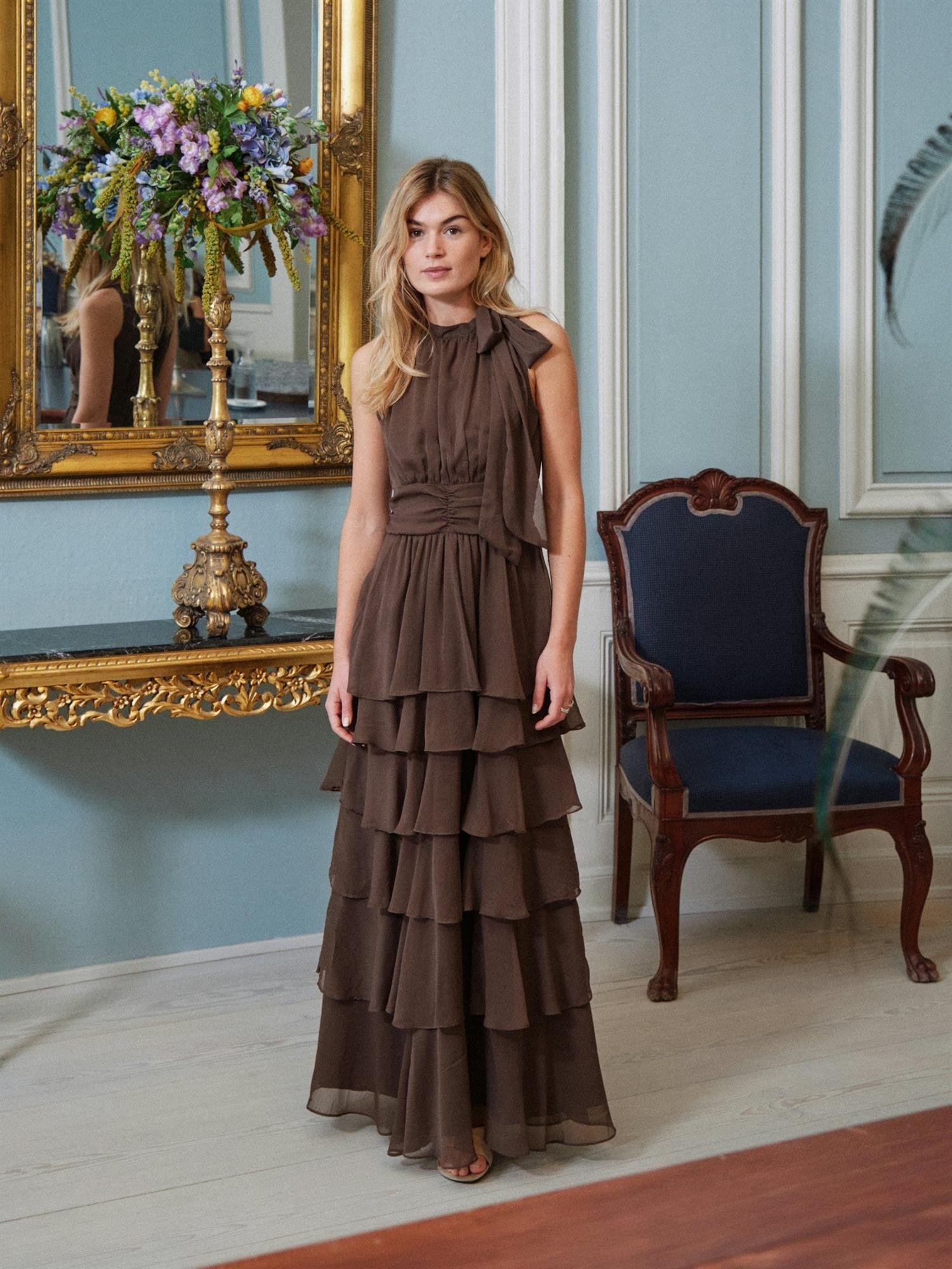 Marli Solid Chiffon Dress Dusty Brown