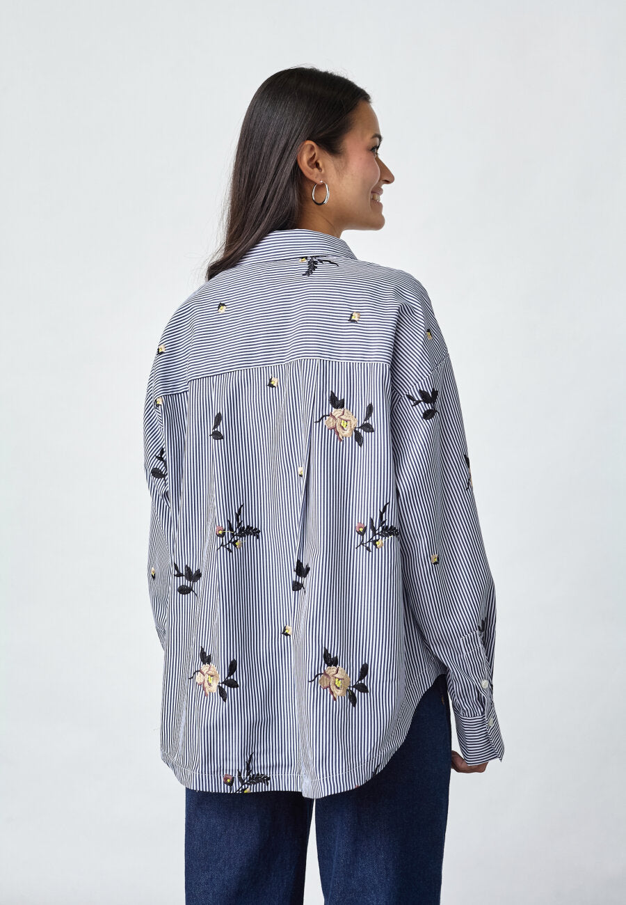 Enola Shirt Navy Stripes Emb.