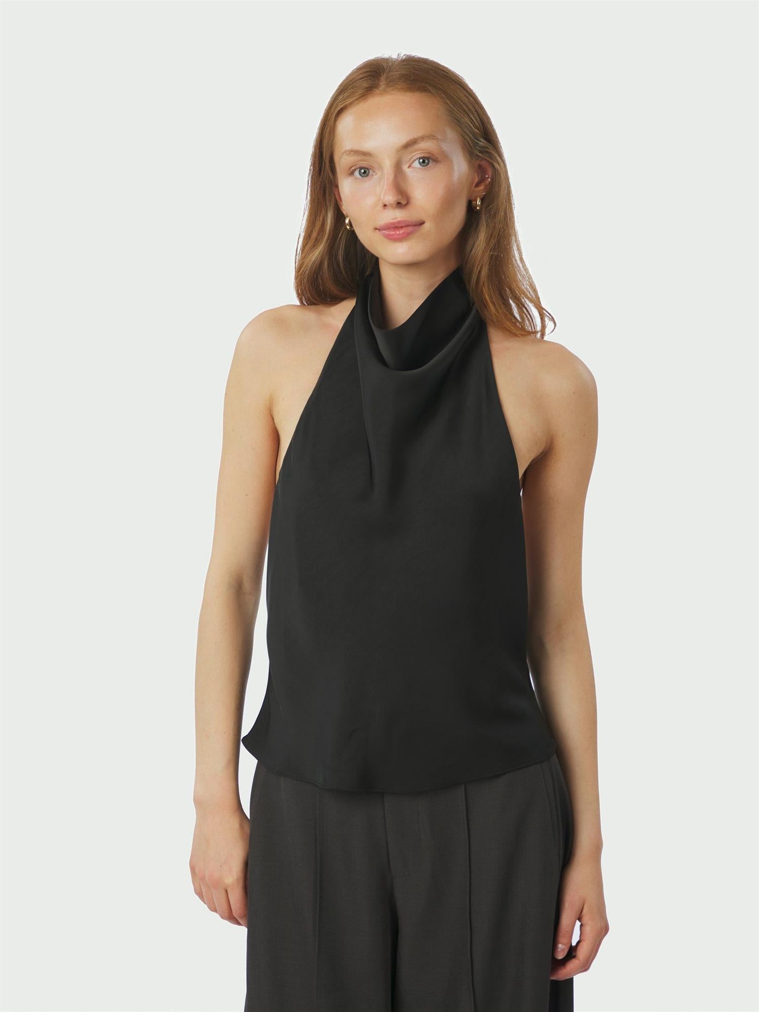 Sania heavy Satin Top Black