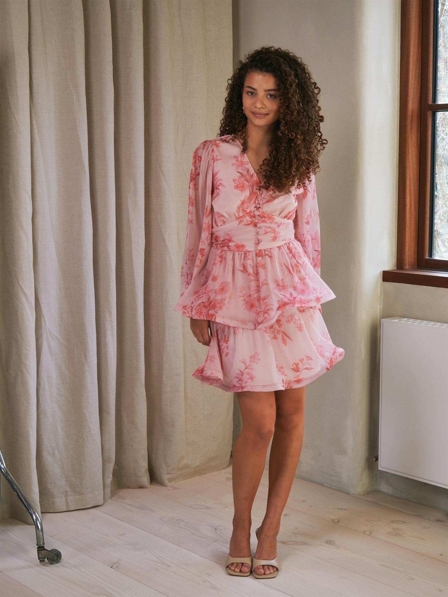 Rivana Print Chiffon Dress Pink