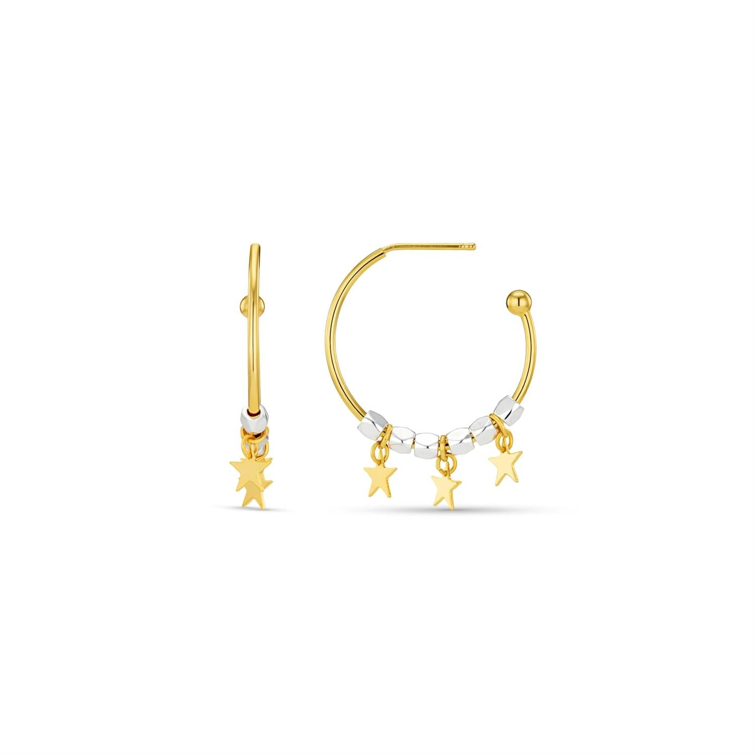 Mixed Plate Bead & Star Hoop Earrings Gold