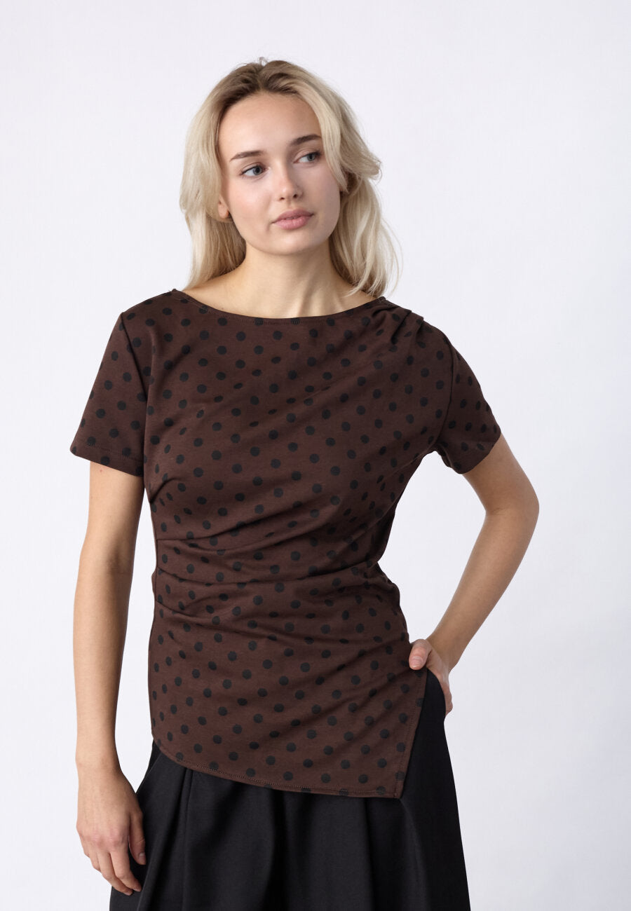 Veda Top Brown Black Dot