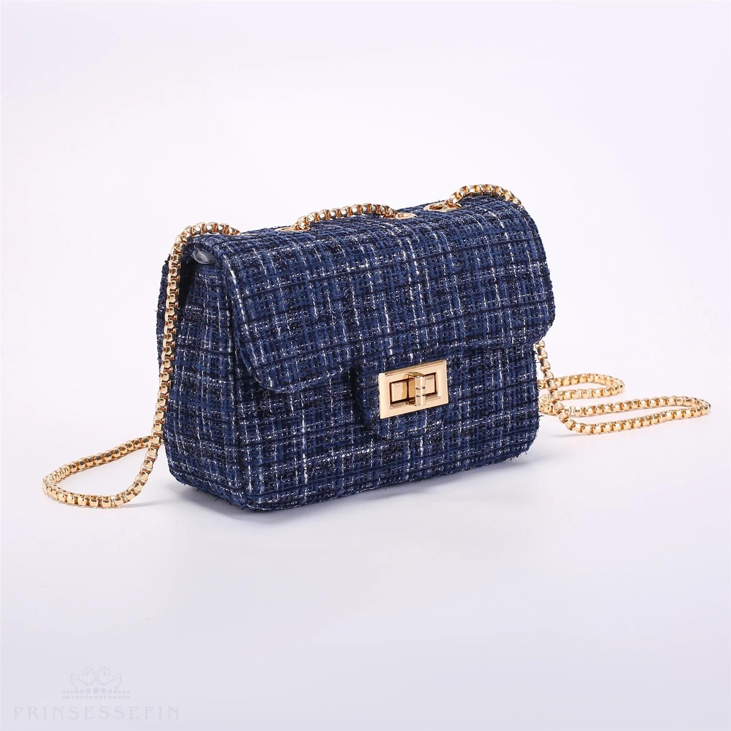 Alexandra Plaid Handbag Navy - Medium