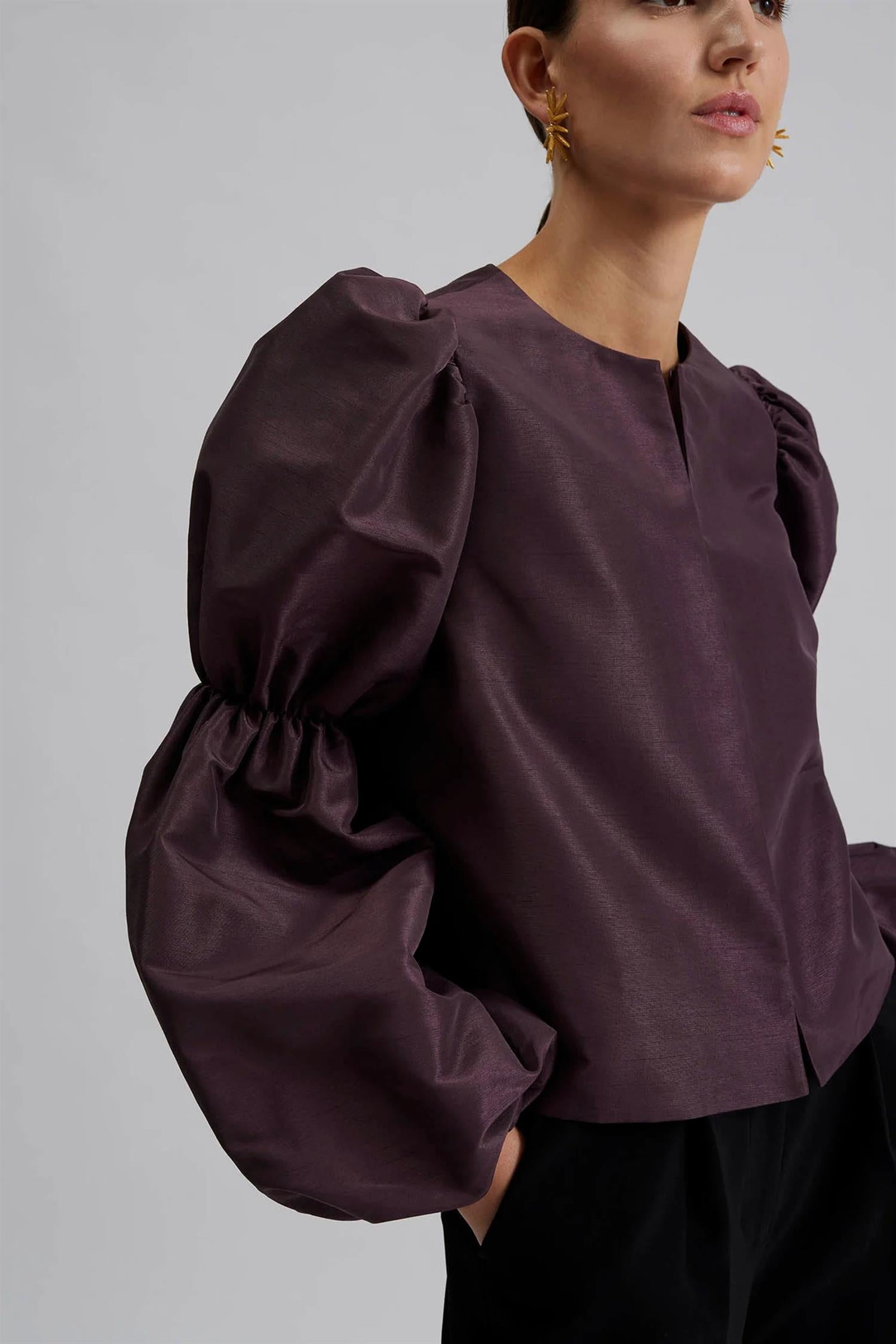 Zoey Double Pouf Sleeve Blouse Plum