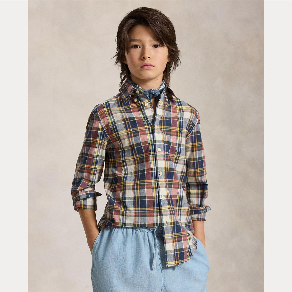 Woven Sport Shirt Classics Navy Yellow Multi