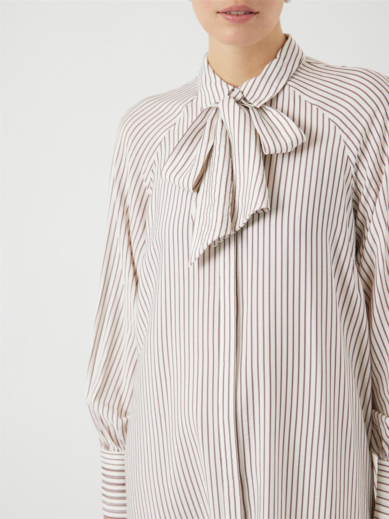 YASPIL Bow Shirt Dress Star White/Deep Taupe