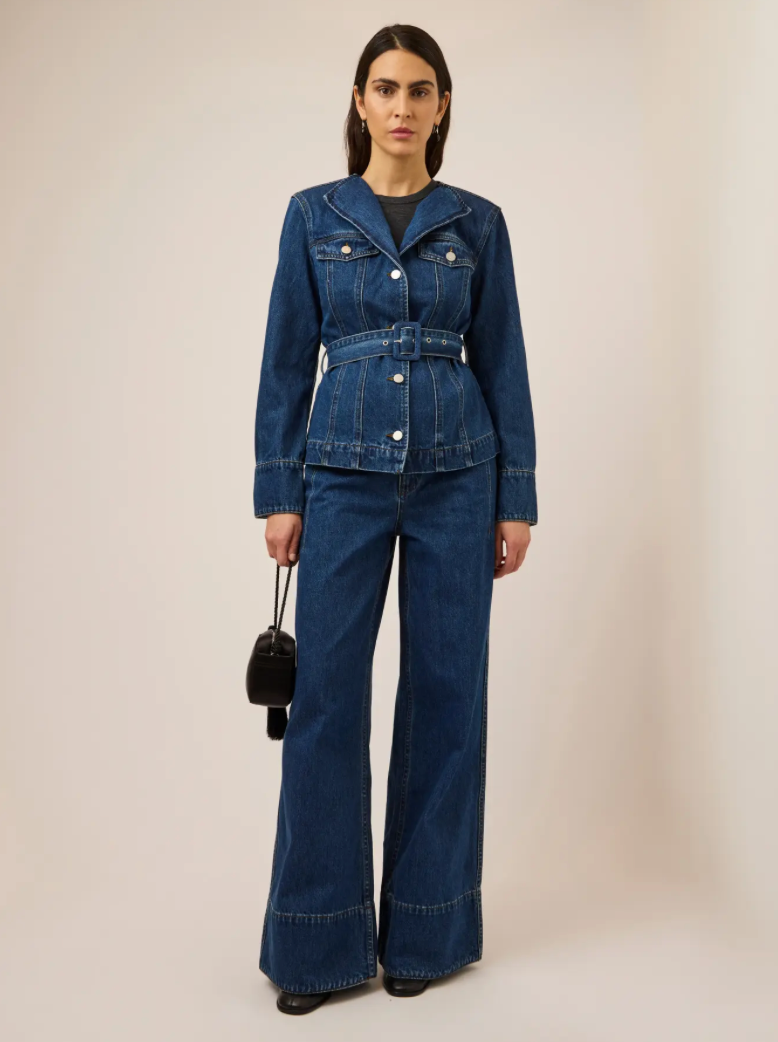 YASBEA High Hem HW Wide Jeans Medium Blue Denim