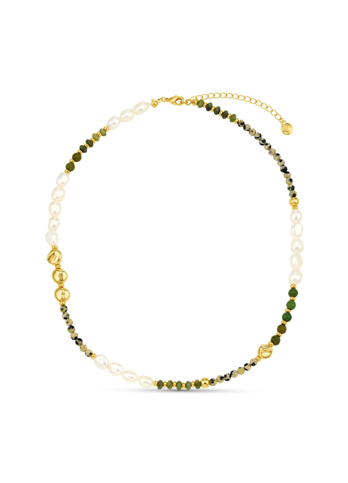 Moss Semi Precious & Pearl Mixed Bead Necklace