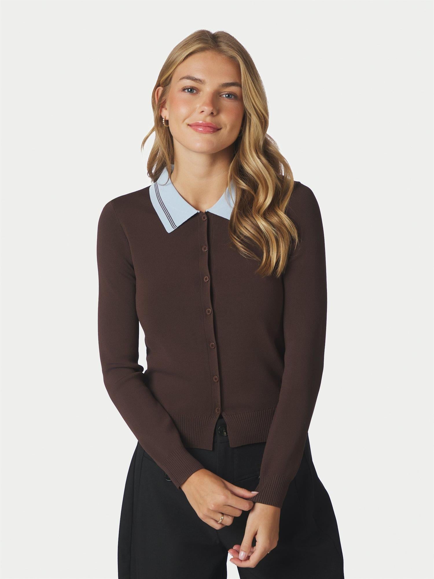 Filiana Constrast Polo Blouse Brown