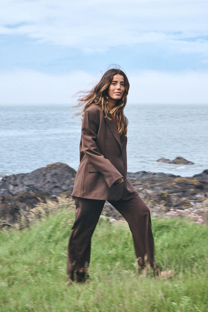 Fava Oversized Blazer Slate Black Melange Brown