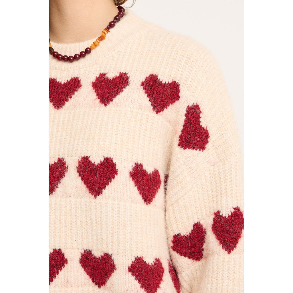 Heart Knit Pullover Offwhite/Bordeaux