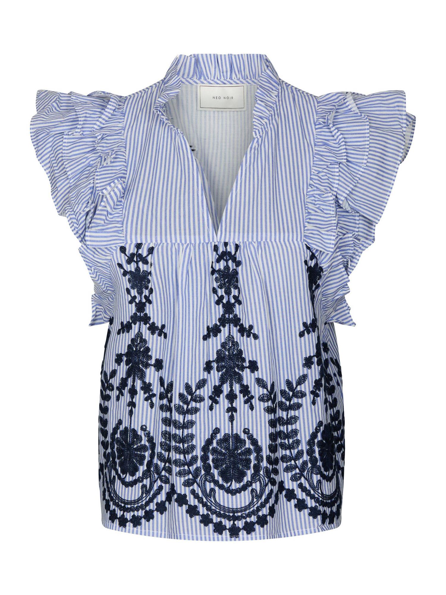 Jayla Stripe Embroidery Top Blue