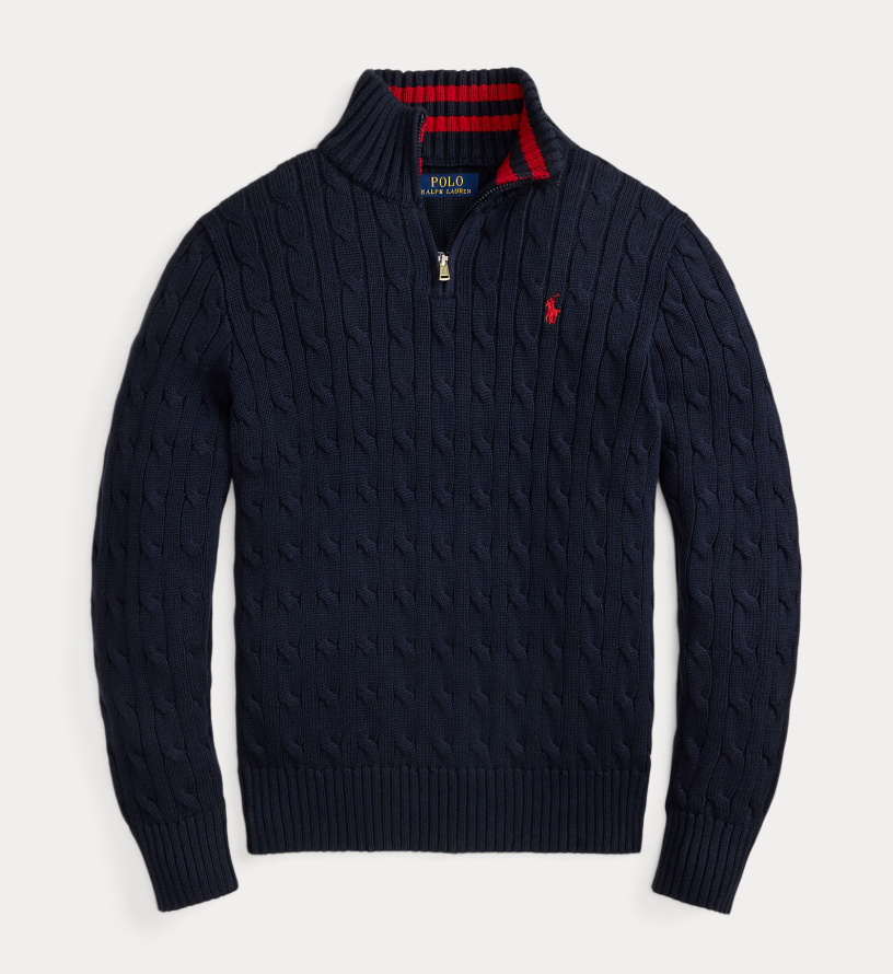 Cable-Knit Cotton Quarter-Zip Sweater Navy