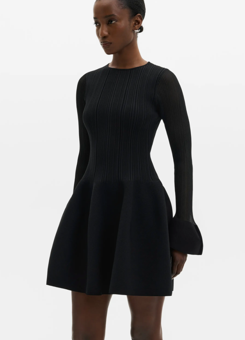 Elona Voluminous Skirt Knitted Mini Dress Black