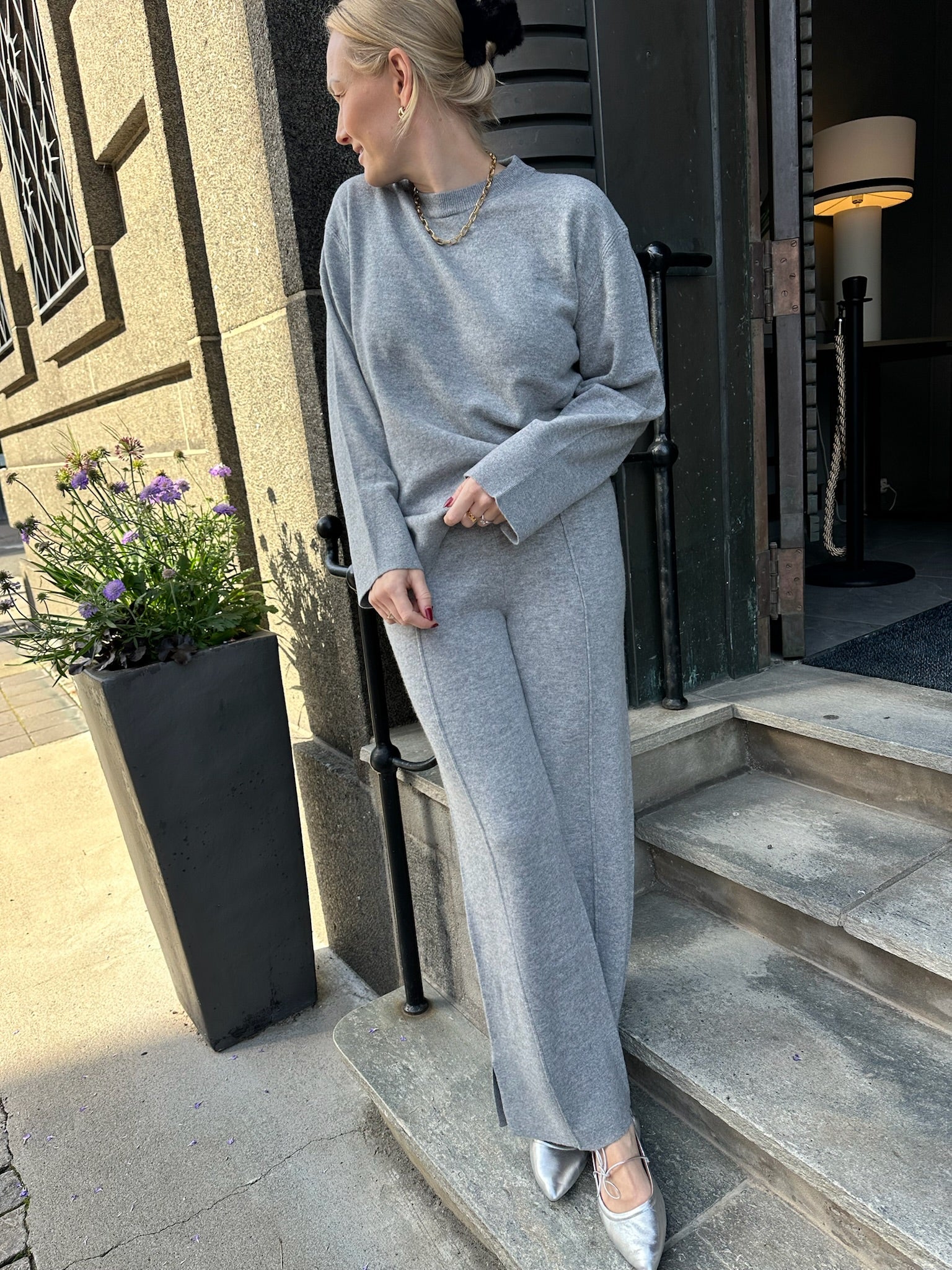 YASEMILIE Knit Pant Light Grey Melange