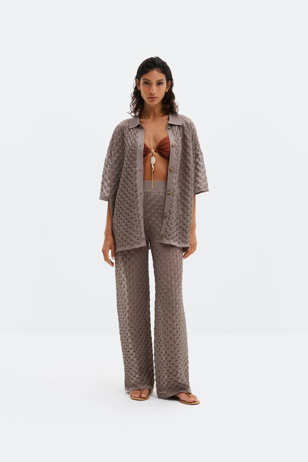 Moa Oversized Knitted Shirt Taupe