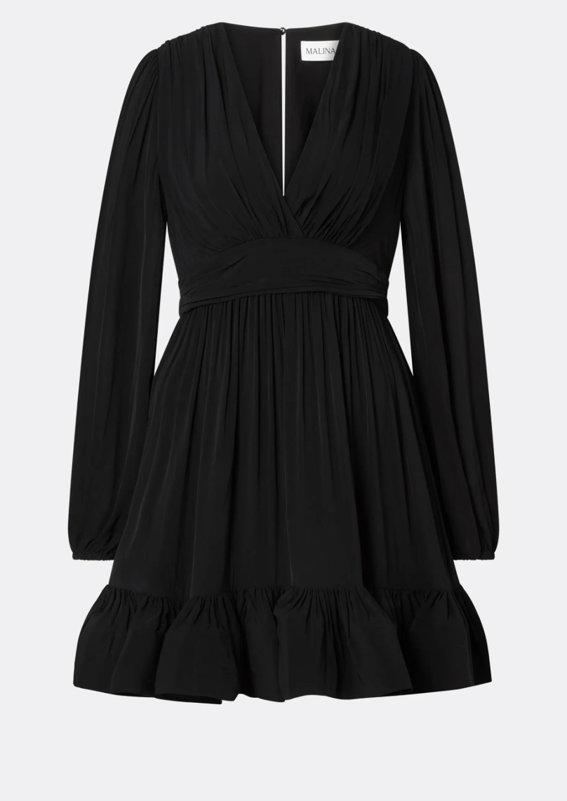 Jadie V-Neck Ruffled Mini Dress Black