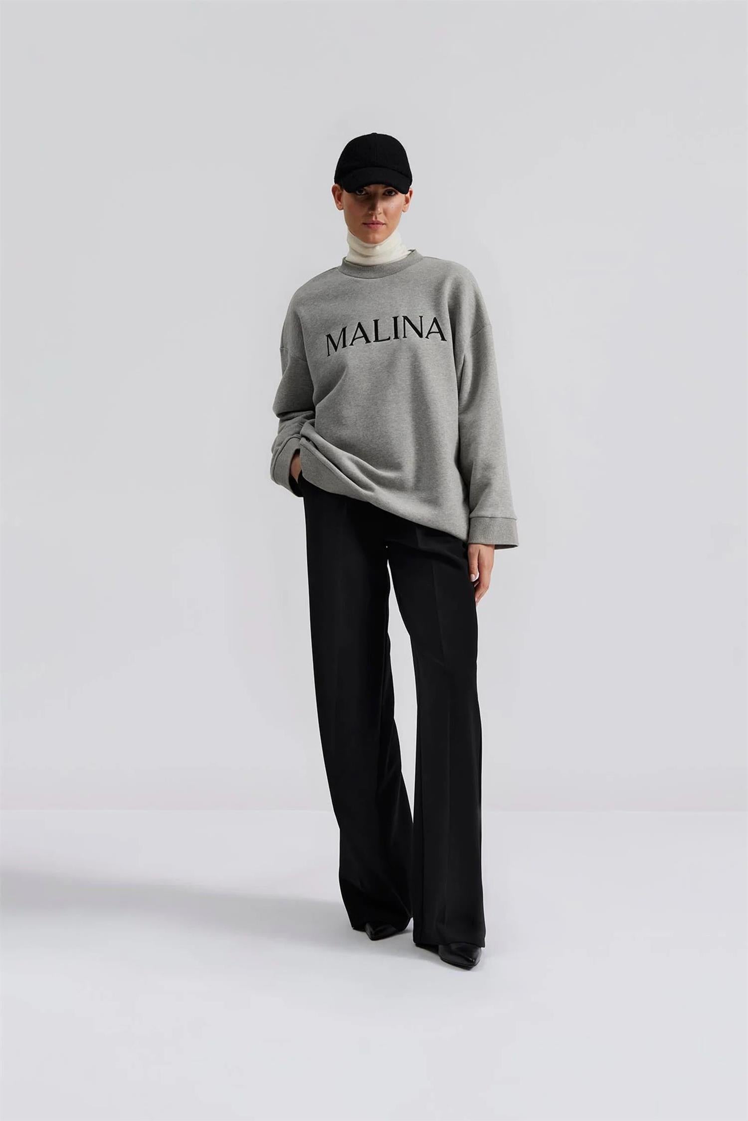 Malina Oversized College Sweater Grey Melange