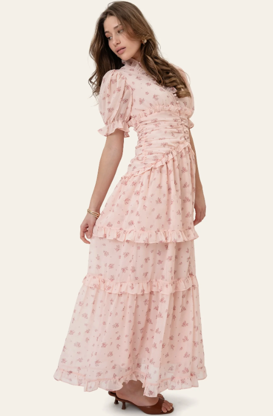 Arielic Long Dress Pink Flower Print