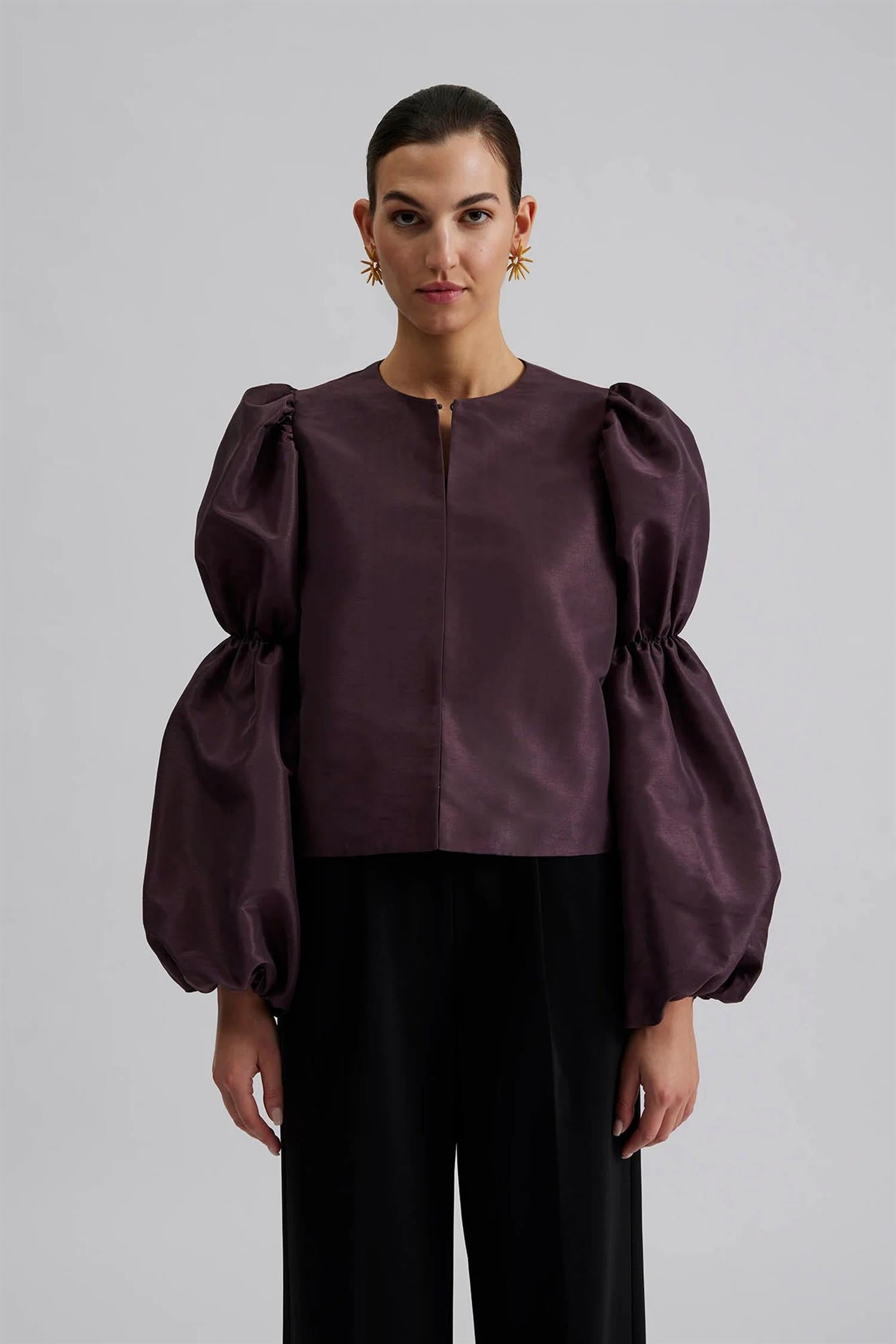 Zoey Double Pouf Sleeve Blouse Plum