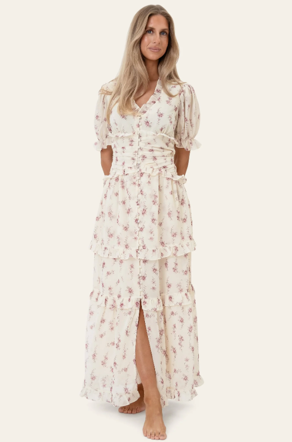 Ariel Long Dress Off White Vintage Rose