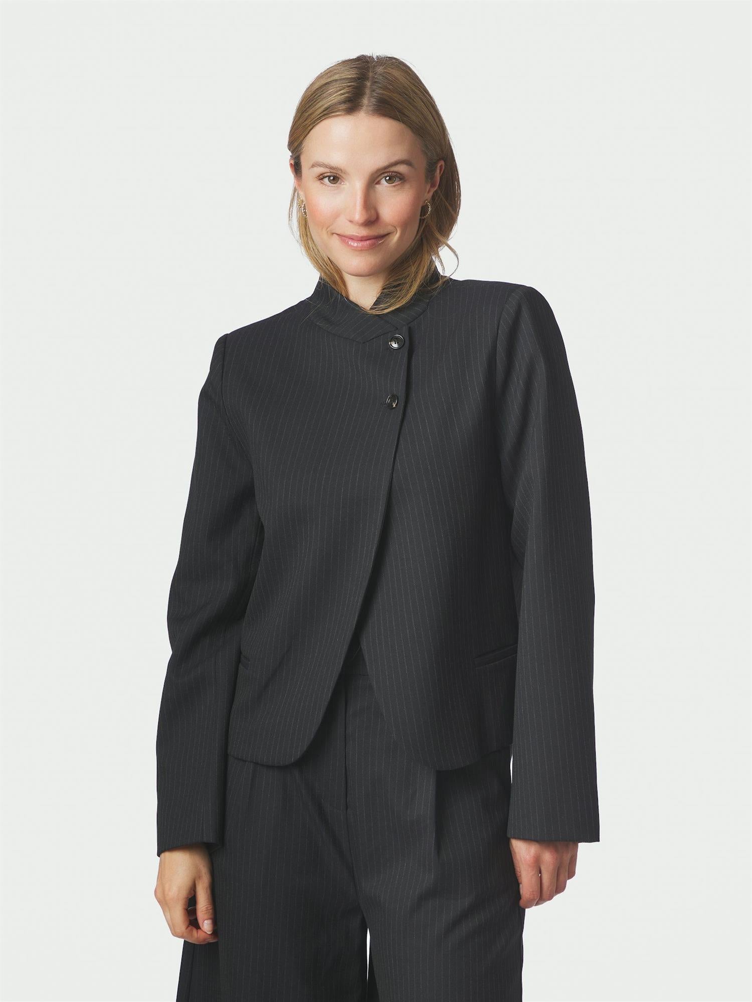 Tiria Slim Spinstripe Blazer Dark Navy
